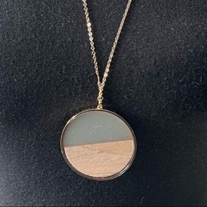 T+Z Charcoal Grey Enamel Dipped Wood Circle Statement Necklace - NWT